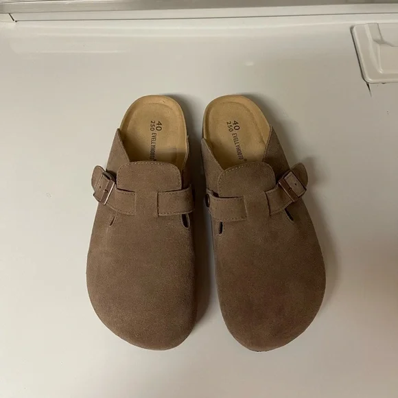 Tan Suede Clogs with Adjustable Buckle. Like new, only worn twice. So comfy! - Picture 2 of 9